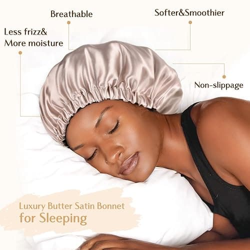 YANIBEST Adjustable Satin Bonnet Double Layer Hair Bonnet for Sleeping Bonnets for Women Hats Curly Natural Hair, Champagne thumbnail 2