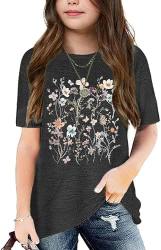 Graphic Tees for Girls Kids Summer Tops Crewneck Short Sleeve T Shirt 5-14 Years - Image 1