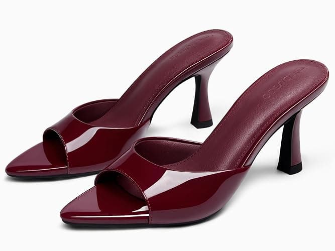 Coutgo Womens Heeled Mules Pointed Peep Toe High Heels Slip On Backless Mule Sandals Dress Shoes thumbnail 3