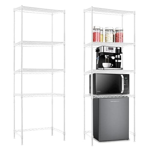 ToiULik 4 Tier Mini Fridge Shelf with Storage Over Mini Fridge Storage and Microwave Stand Height Adjustable Metal Storage Rack for Dorm Kitchen Office(White - Image 1