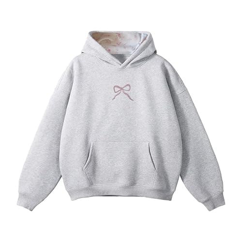 Soosuihoo Bow Hoodie Hibiscus Women Oversized Cute Graphic Embroidered Preppy Y2K Long Sleeve Sweatshirt Pullover - Image 1
