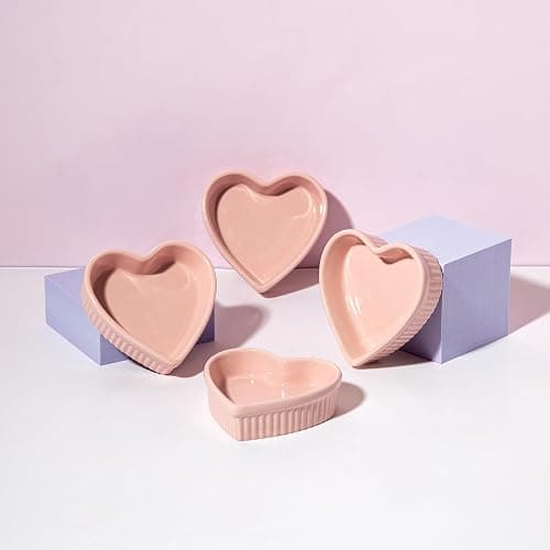 Paris Hilton Heart Shaped Ramekin Set, Mini Ceramic Ramekins, Oven Safe Baking Dishes, Dishwasher Safe, Stoneware Made without PFOA, 4-Piece Set, Pink thumbnail 8