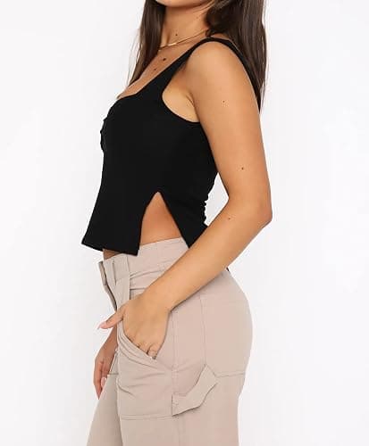 ABINGOO Women Sleeveless Crop Tank Top Strappy Scoop Neck Skinny Pleated Bustier Tops Y2K Cropped Vest Cami Shirt Streetwear thumbnail 4