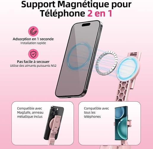 Rose Magnétique Automatique Visage Suivi Trépied avec Lumière, 180 cm Trépied Rotatif à 360° pour Smartphone, Aucune Application Requise pour Les Diffusions en Direct et Les Enregistrements Vidéo thumbnail 4