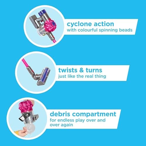 Casdon Dyson Cordless Vacuum Pink | Interactive & Officially Licensed Toy Dyson Vacuum For Children Aged 3+ | Realistic Role-Play Fun! thumbnail 7