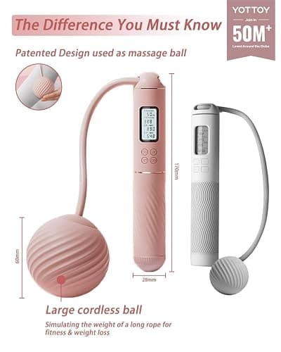 YOTTOY Skipping Ropes for Adults -Cordless Counter Jump Rope with Large Cordless Ball-Weighted Jump Rope for Women with LCD Display thumbnail 2