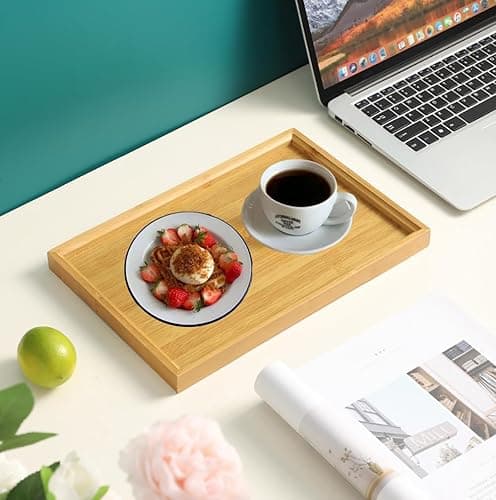 RT&BS Bamboo Tray Rectangle, Bamboo Serving Tray for Food, Drinks, Decor, Vanity in Kitchen, Bathroom, Coffee Table, Bed thumbnail 3
