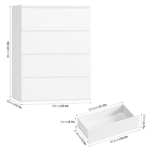 FOTOSOK White Dresser, 4 Drawer Dresser Small Chest of Drawers 23.6L x 15.7W x 31.5H in, Modern White Storage Cabinet with 4 Drawers for Home Office thumbnail 3