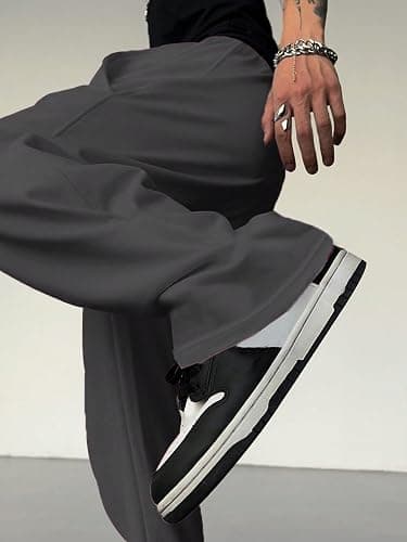 Men's Drawstring Elastic Waist Baggy Sweatpants Y2K Loose Wide Leg Long Pants with Pocket - Medium - Dark Grey thumbnail 4