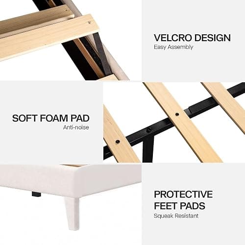 DOGIBIXO Queen Size Bed Frame with LED Lights, Upholstered Bed Frame with Wingback Diamond Tufted Headboard, Wood Slats Support, Noise-Free, Easy Assembly, No Box Spring Needed, Beige - Beige - Queen thumbnail 8