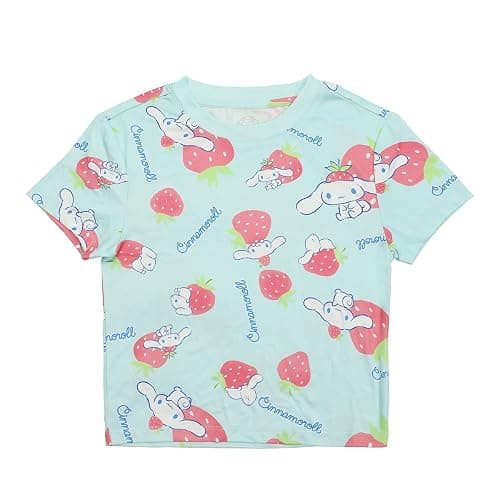 Bioworld Cinnamoroll & Strawberries All-Over Print Women's Blue Crew Neck Short Sleeve Baby Tee thumbnail 6