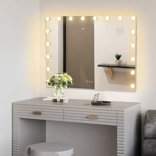 eklipt Schminkspiegel mit Beleuchtung 80 x 56 cm, Hollywood Spiegel mit LED Licht, 3 Farbtemperatur Licht, Touch Control, Tischplatte oder Wandhalterung (18led,80x12x62cm,weiß) thumbnail 7