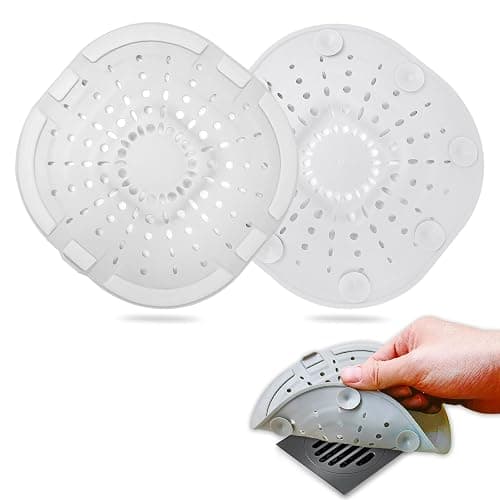 Hair Drain Catcher,Square Drain Cover for Shower Strong Adhesion Silicone Hair Stopper with Suction Cup,Easy to Install Suit for Bathroom,Bathtub,Kitchen 2 Pack (Cream White) - Image 1