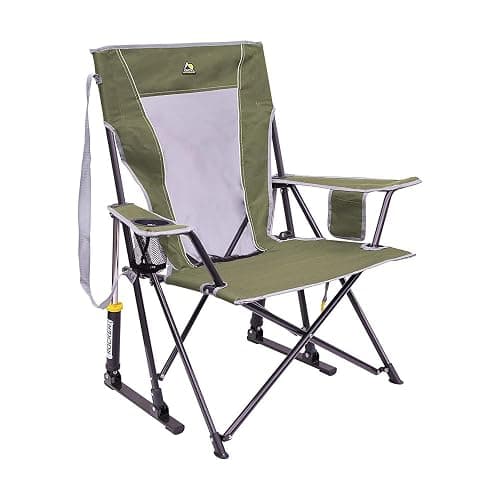 GCI Outdoor Comfort Pro Rocker Camping Chair | Portable Folding Rocking Chair with Durable Armrests & Drink Holder — Blush - Comfort Pro Rocker - Blush thumbnail 2