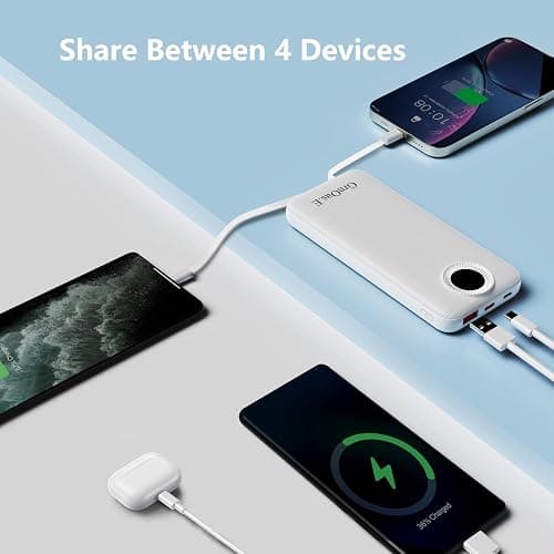 GrnOas.E Portable Charger with Built in Cables，10000mAh 22.5W Max High-Speed Charging Power Bank with 4 Outputs 2 Inputs,External Travel Battery Pack for iPhones Android,iPad (Pearl White) thumbnail 5