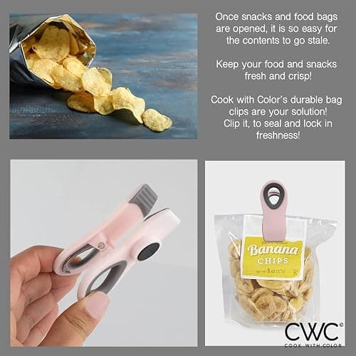 COOK WITH COLOR Bag Clips with Magnet- Food Clips, Chip Clips, Bag Clips for Food Storage with Airtight Seal Grip for Bread Bags, Snack Bags and Food Bags (Pink, Pack of 10) thumbnail 6
