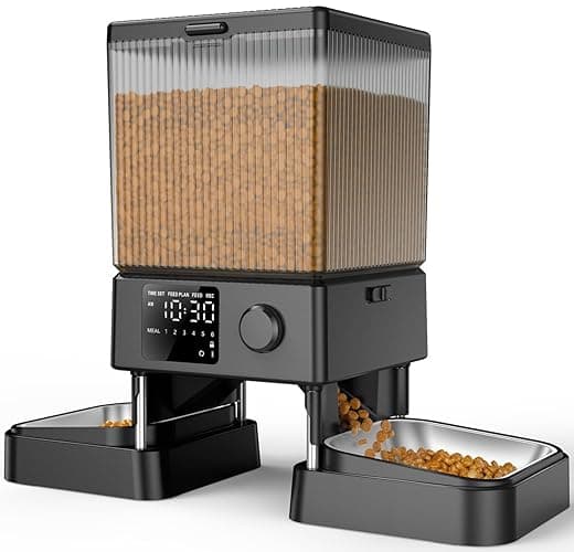 oneisall Automatic Cat Feeder for 2 Cats, 20 Cups/5L Automatic Cat Food Dispenser for Small Pets Indoor, Timed Cat Feeder for Dry Food - Black