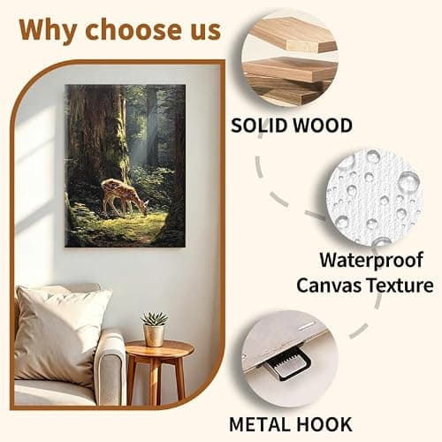 Fawn Deer Sunlit Ancient Forest Canvas Wall Decor | waterproof canvas, fade-resistant print, 5 sizes, gallery wrapped ready to hang for living room, bedroom, or cabin. thumbnail 9