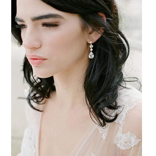 SNORSO Bijoux Parure Collier et Boucles d'oreilles Fleur Feuille Pendentif Goutte d'eau Parures de Mariage Soirée thumbnail 5