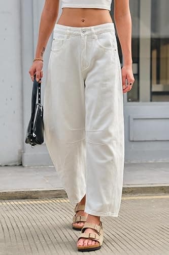 GREAIDEA Mid Rise Barrel Jeans for Women Wide Leg Mid Waist Cropped Denim Pants Y2k Baggy Boyfriend Jeans with Pockets thumbnail 5