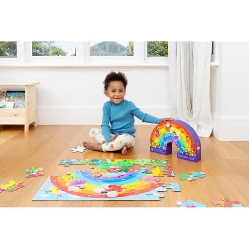 Crocodile Creek 36-Piece Jigsaw Floor Puzzle - Fun Floor Puzzles for Kids Ages 3-5 - Heavy-Duty Shaped Box for Storage - Over The Rainbow - 27" W x 20" H Finished thumbnail 10