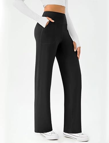 DLOODA Womens Wide Leg Yoga Pants Casual Work Dress Pants Lounge Sweatpants High Waist Comfy Loose Trousers with Pockets thumbnail 2