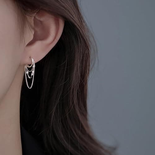 Reffeer Creolen aus 925er-Sterling Silber für Damen, Baumelnde Ohrringe, Tropfenohrringe, Ketten Ohrringe thumbnail 3