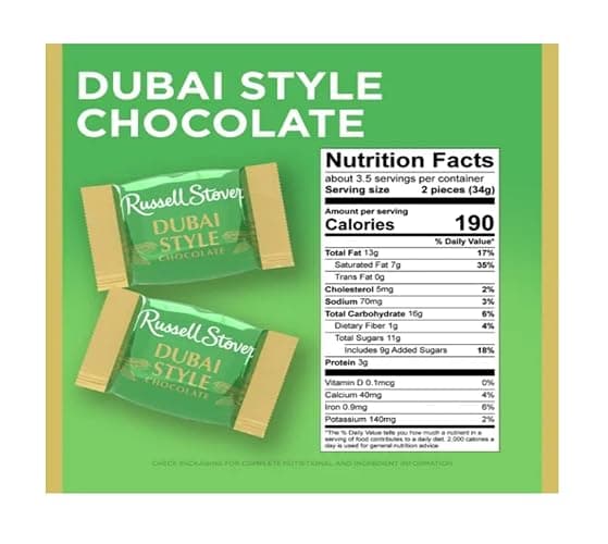 Russell Stover Dubai Style Chocolate - Made Using the Finest Ingredients - Milk Chocolate with Pistachio Butter thumbnail 2