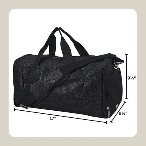 NGIL Glitter Cheer Gym Duffel Bag with Shoe Compartment, Small Travel Tote, and Overnight Carry-On for Women (Glitter-Black) thumbnail 4