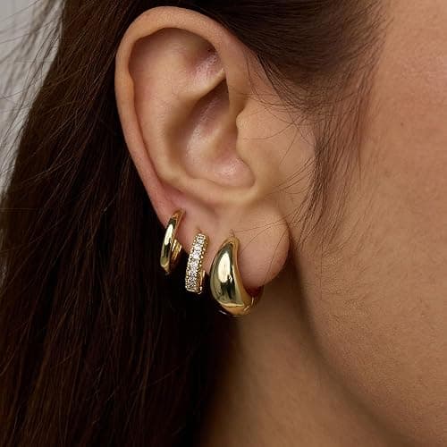 6 Pairs Gold Hoop Earrings Set for Women Trendy Chunky Huggie Dainty Earring Jewelry Small Fashion Hoop Earrings for Gifts thumbnail 2