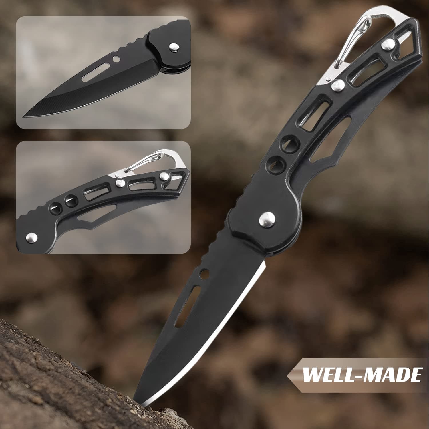 EDC Pocket Knife for Men, 2.44in Sharp Blade with Stainless Steel Handle, Ultralight 51g Small Folding Keychain Knife with Belt Clip for Outdoor Camping Survival Military Tactical Knife thumbnail 7