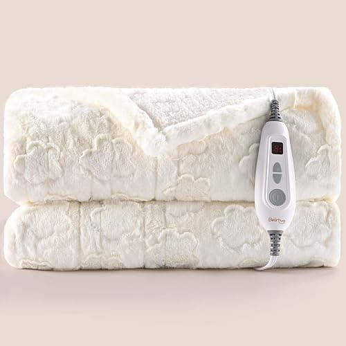 Bearhug Heated Throw Blanket, 50"×60" Electric Throw, White Flower Patterns Faux Fur & Warm Sherpa, 4h Auto-Off Timer & 6 Heating Levels, ETL Certified, Machine Washable, Gift Box thumbnail 8