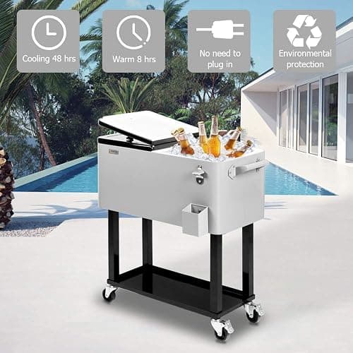 VINGLI Rolling Ice Chest, Portable Patio Party Bar Drink Cooler Cart, with Shelf, Beverage Pool with Bottle Opener thumbnail 3