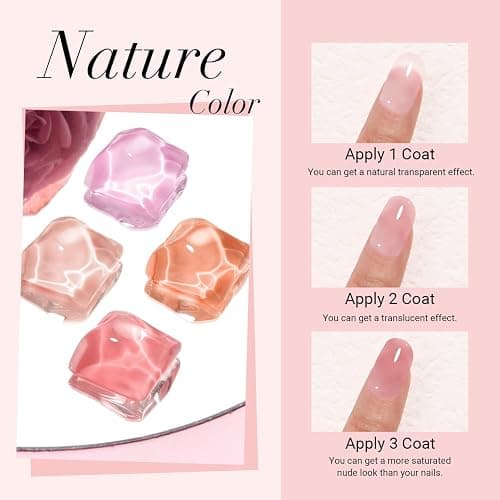 AZUREBEAUTY Dip Powder Nail Starter Kit, 4 Colors Translucent Jelly Nude Gentle Pink Dipping Powder System Liquid Set with Base & Top Coat Activator for French Nail Art Manicure Salon DIY | 4 Colors, Translucent, Jelly, Nude, Gentle Pink, Liquid Set, Base & Top Coat, Activator, French Nail Art, Manicure thumbnail 3