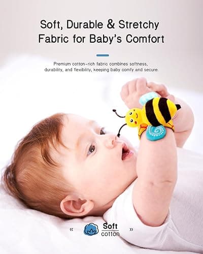 Infinno Baby Wrist Rattle Socks and Foot Finder Set, Perfect Baby Toys for 0-12 Months Newborn Boys and Girls As Shower Gifts, Garden Bug Series thumbnail 2