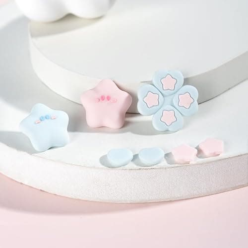 WISHAVEN ABXY Buttons Sticker Joystick Cover Caps, Cross D-Pad Button Caps Silicone Thumb Grips Set Compatible with Nintendo Switch/OLED Controller - Star Baby(Pink ＆ Blue) thumbnail 8