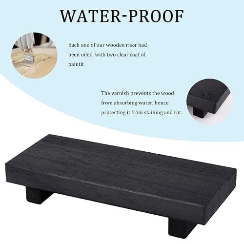 zoocatia Small Wood Tray Pedestal Stand Farmhouse Bathroom Decor Decorative Wooden Riser Kitchen Soap Dish Holder for Vanity, Counter, Sink, Black thumbnail 3