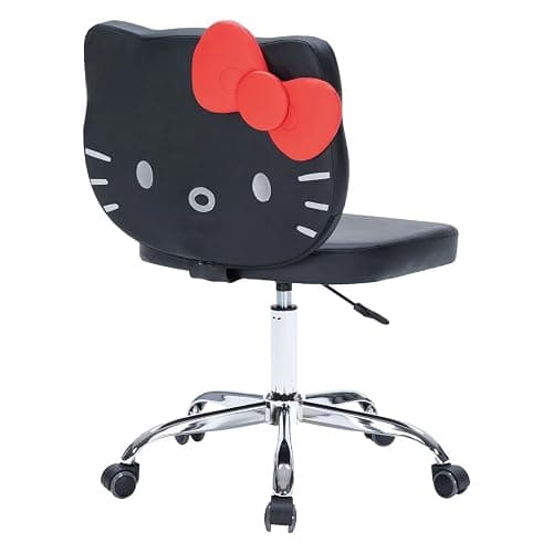 Impressions Vanity Hello Kitty Faux Leather Swivel Vanity Chair for Makeup Desk, Armless Desk Chair with 5 Smooth Wheels, Adjustable Height, 360 Degree Spin, Comfy Foam Padded Seat and Backrest thumbnail 3