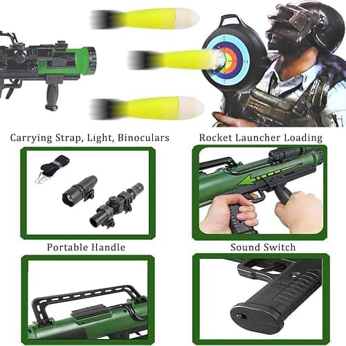 KoudHug Military Toy Rocket Launcher Set, Worker Tactics Missile Mortar Air Gun Toy with 3 Safety LED Foam Shell - Artillery Launcher Best Gift for Boys & Girls - Great for Outdoor Play (Green A) thumbnail 4