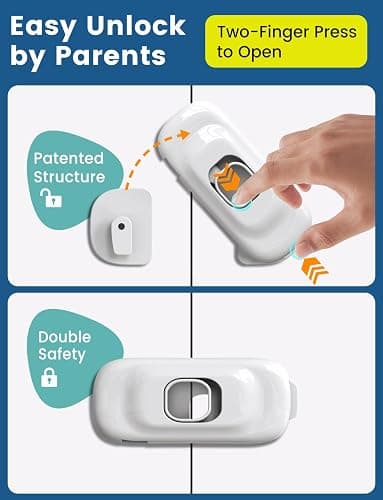 Cabinet Fridge Locks Baby Proofing, 6 Pack Child Proof Cabinet Refrigerator Locks, Baby Child Safety Frigerator Locks for Cabinets, with Strong Adhesive Pad for Draw Kitchen Oven (White, 6 Pack) thumbnail 5