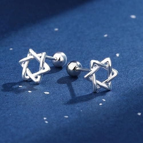 YILUOCD Hypoallergenic 925 Silver Plated Star of David Stud Earring Hexagon Star Twisted Earrings for Women Valentines Day Jewelry Gifts (Silver) thumbnail 2