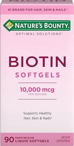 Nature's Bounty Biotin 10000mcg Supplement, Supports Healthy Hair, Skin and Nails, Optimal Solutions Hair Vitamin with Biotin, 90 Rapid Release Liquid Softgels - Image 1