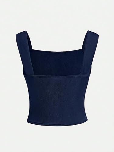 OYOANGLE Girl's Sleeveless Cute Tops Ruched Crop Tank Top | Square Neck, Wide Straps, Summer, Solid, Slim Fit, Teen Girl Clothes thumbnail 2