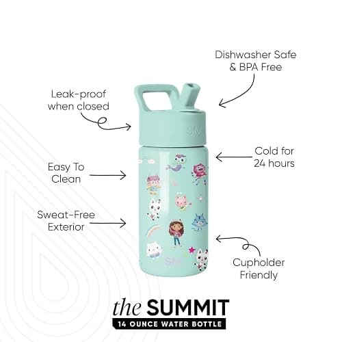 Simple Modern Gabby's Dollhouse Kids Water Bottle with Straw Lid | 14oz Insulated Stainless Steel Kids Tumbler & Spill Proof Toddler Cup for School, Girls, Boys | Summit | Gabby's Friends thumbnail 3