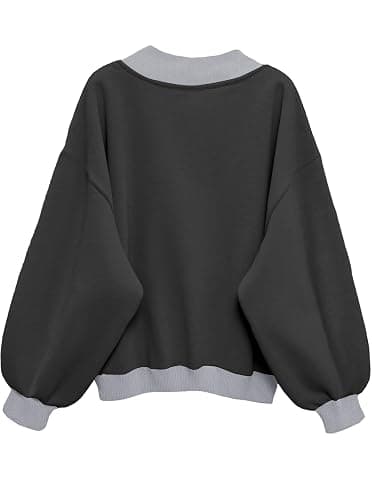 Hilinker Womens V Neck Oversized Sweatshirts Casual Drop Shoulder Long Sleeve Pullover Tops thumbnail 2
