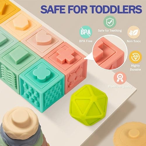 Jyusmile Baby Toys 6-12 Months, Montessori Toy for Babies 6-12 Months, Incl Stacking Building Blocks & Soft Infant Teething Toys & Sensory Balls for Toddlers 0-3-6-9-12 Month thumbnail 2