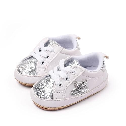 WaiHeikki Baby Sneakers Contrast Color Sequins Shoelace Soft Sole Non-Slip Infant First Walking Shoes for Spring Fall 0-18 M thumbnail 2