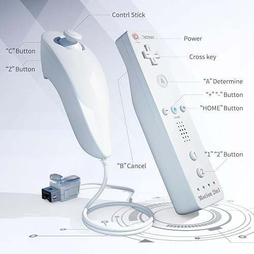 2 Sets Remote Controller for Wii, TechKen Replacement Remote Built-in Motion Plus Controller and Nunchuck (2 White) - 2 White thumbnail 2