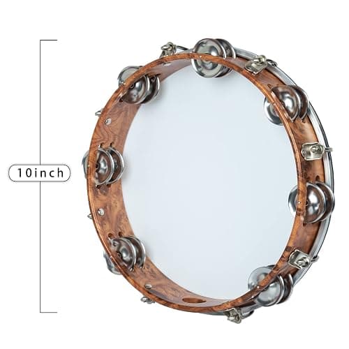 MUSCELL Tambourine for Adults,Hand Held Plastic Tambourines Drum Double Row Metal Jingles Musical Instrument-10" thumbnail 3