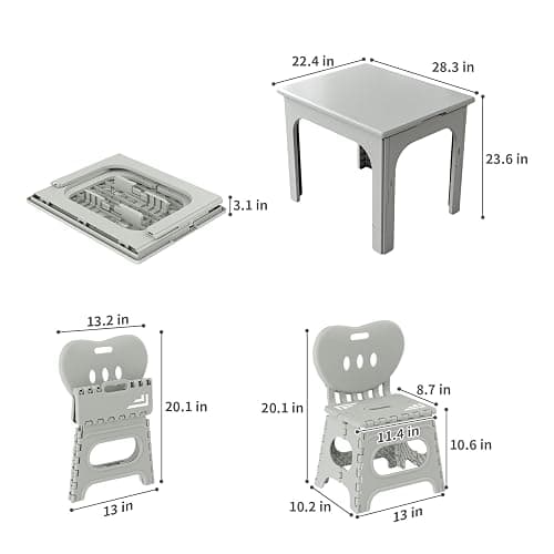UNICOO® Kids Foldable & Height Adjustable Table Set w/2 Folding Chairs, Compact, Collapsible & Portable, Toddler Activity, Picnic Table, Card Table, Indoor/Outdoor (699) (Light Gray) thumbnail 2